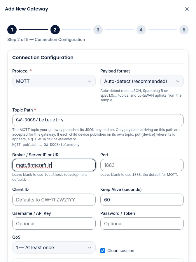 Step 2: Connection Configuration