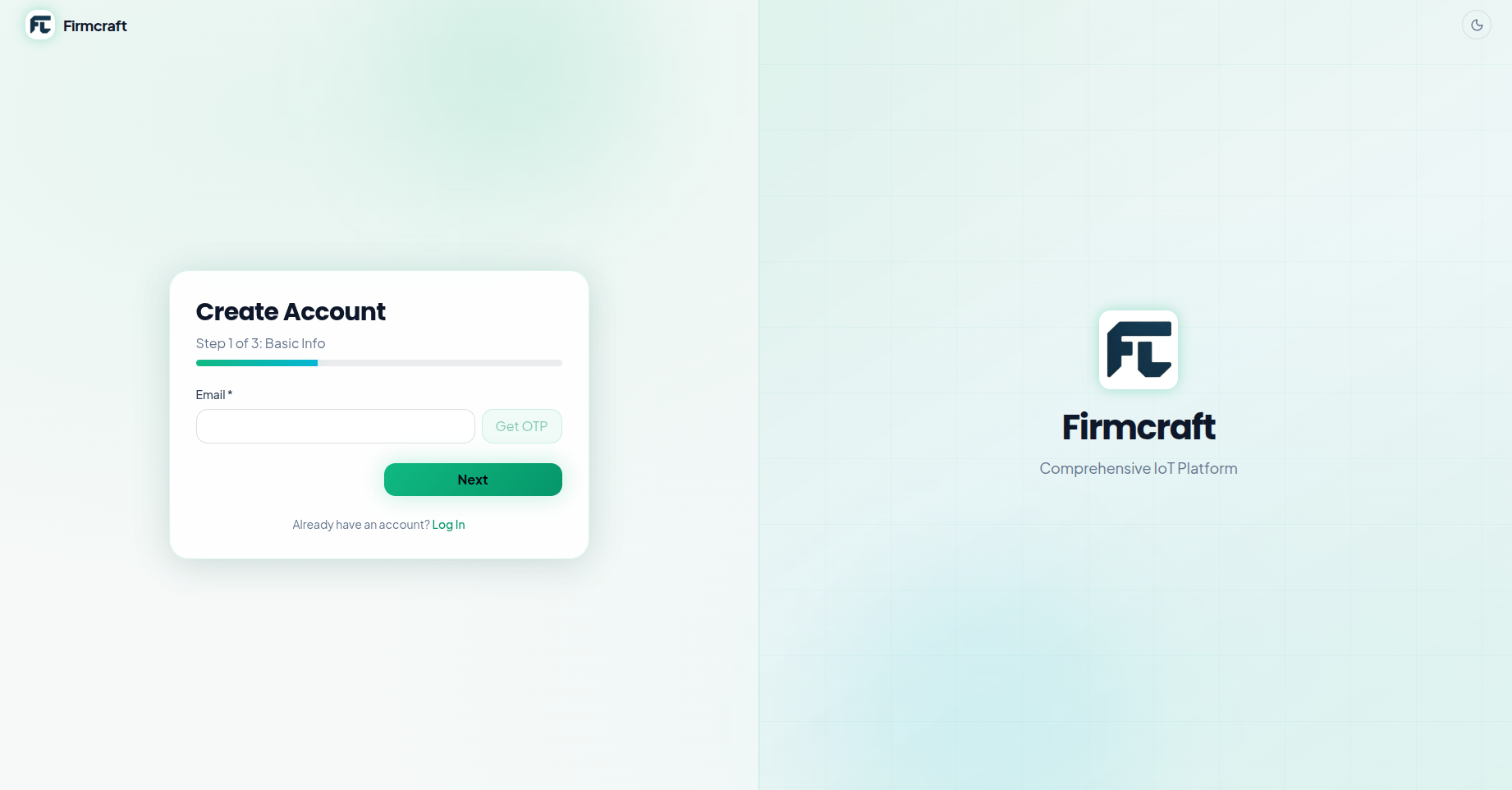 The sign-up page