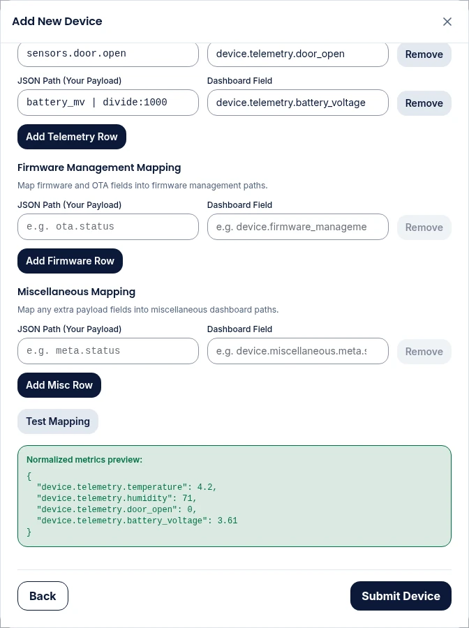 The Normalized metrics preview after Test Mapping